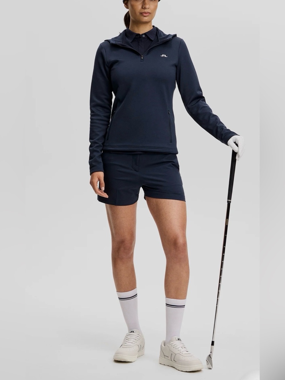 J.Lindeberg Aerielle 1/4 Zip Hooded Pullover JL Navy Size M